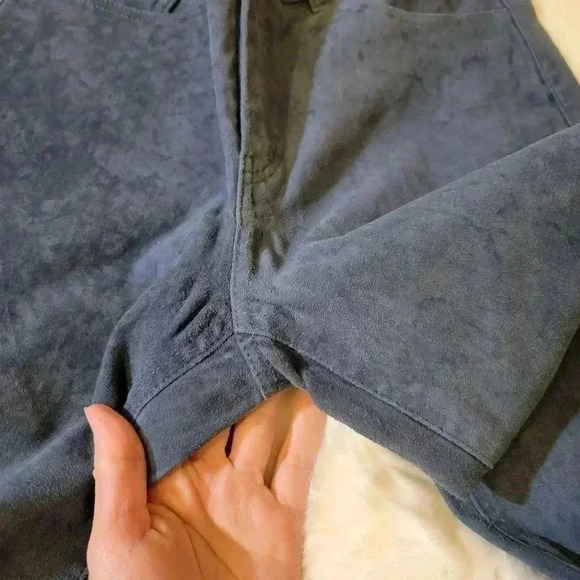 Theory Washable Stretch Genuine Suede Leather FivePocket Cropped Pants Blue Lamb - Picture 5 of 11